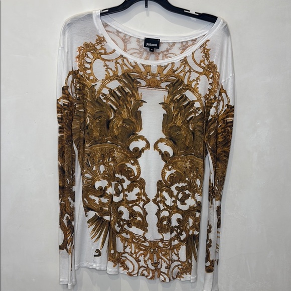 Just Cavalli | Tops | Just Cavalli Ornate White And Gold Blouse